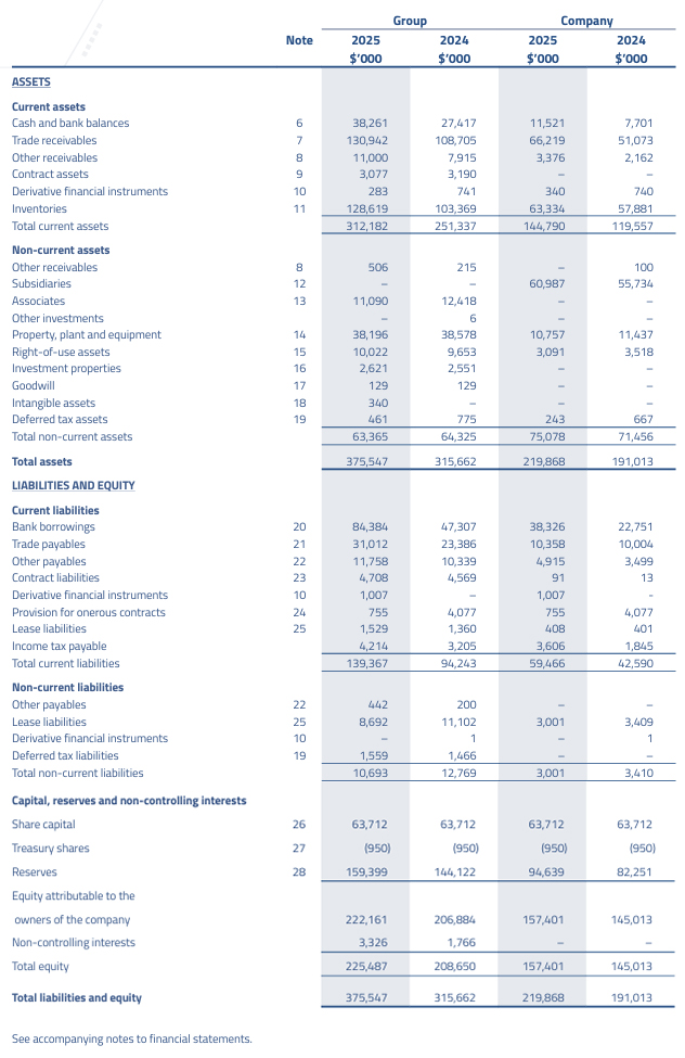 Balance sheet statement for FY2025